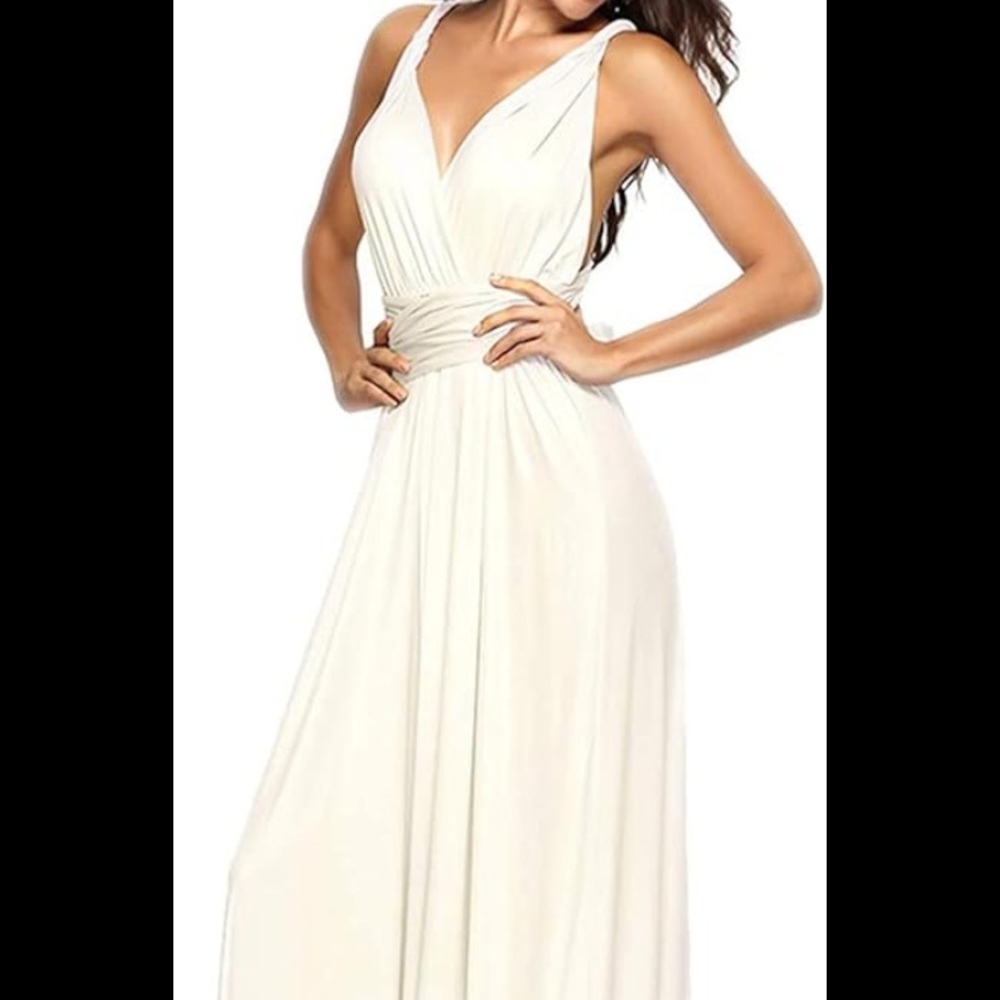 Coco Floor length Dress Women Large Beige white Sleeveless  stretch summer dress